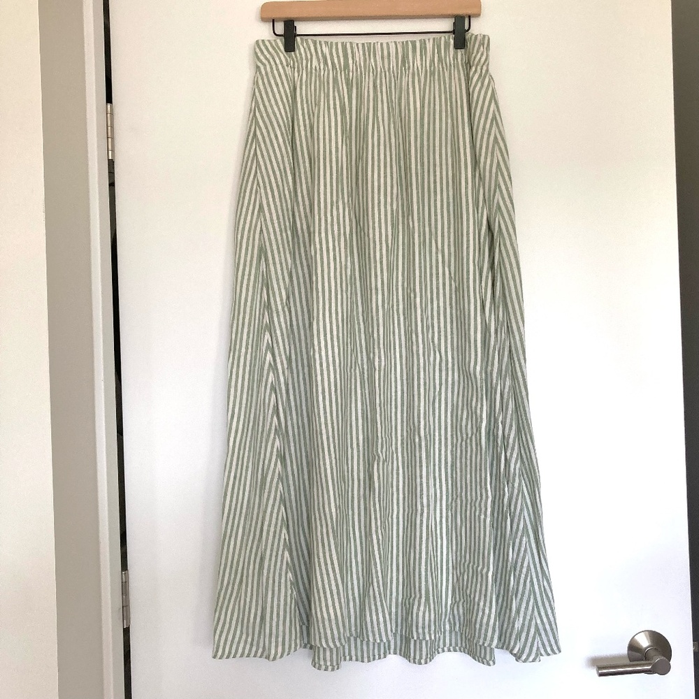 Abercrombie & Fitch Linen-Blend Maxi Skirt in Green Stripe